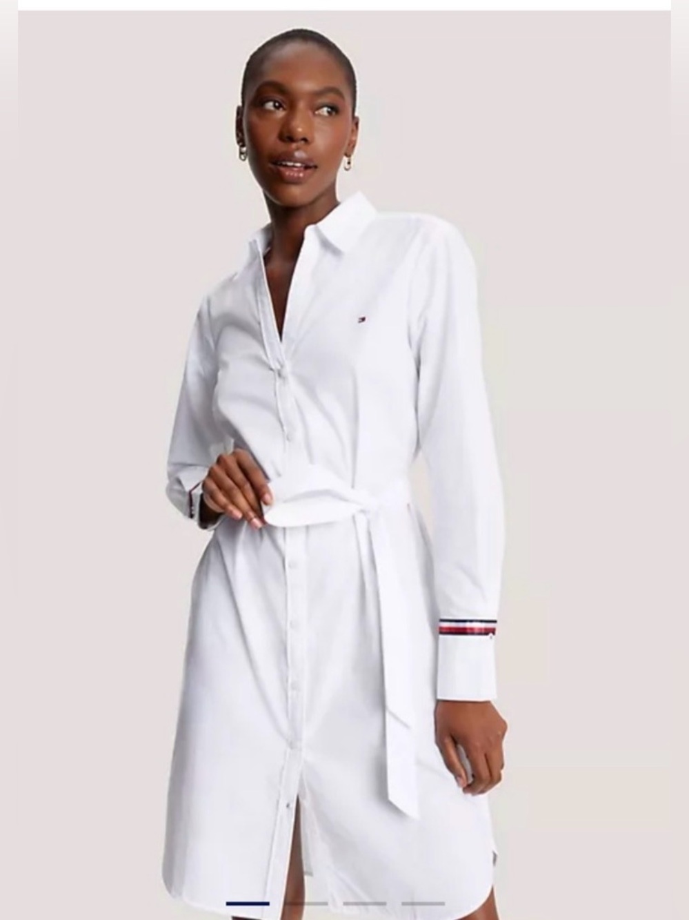Tommy Hilfiger White Belted Shirt Dress Long Sleeve Button Front Size S